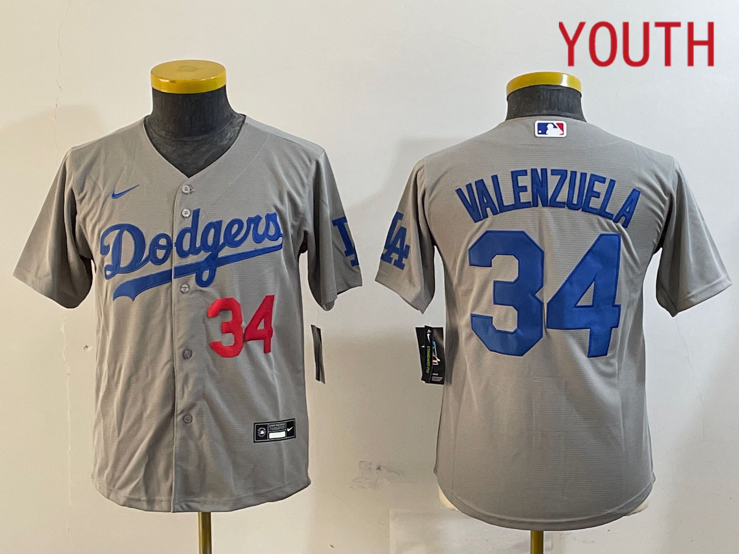 Youth Los Angeles Dodgers 34 Valenzuela Grey Game 2024 Nike MLB Jersey style 12163